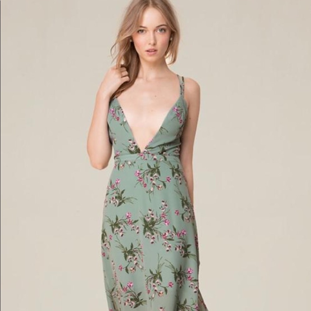bebe Sage Green Floral Maxi Dress